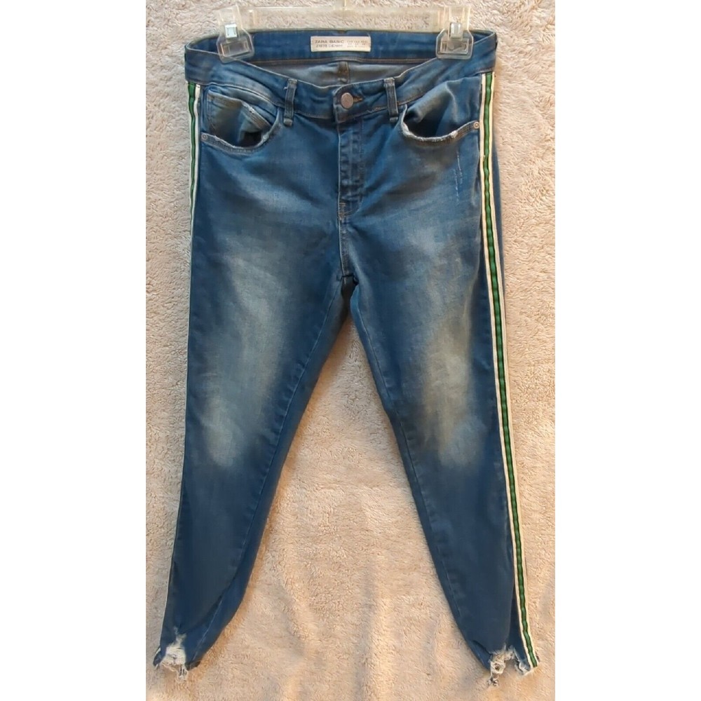 ZARA basic denim Women jeans 8 fit‎ 4 6 dark distressed mid rise ankle skinny